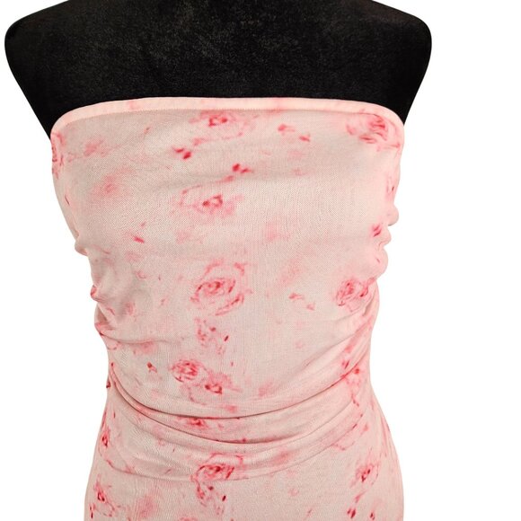 Womens Strapless Floral Milumia Maxi Dress Pink Roses Size S Elegant Wedding - Picture 4 of 11